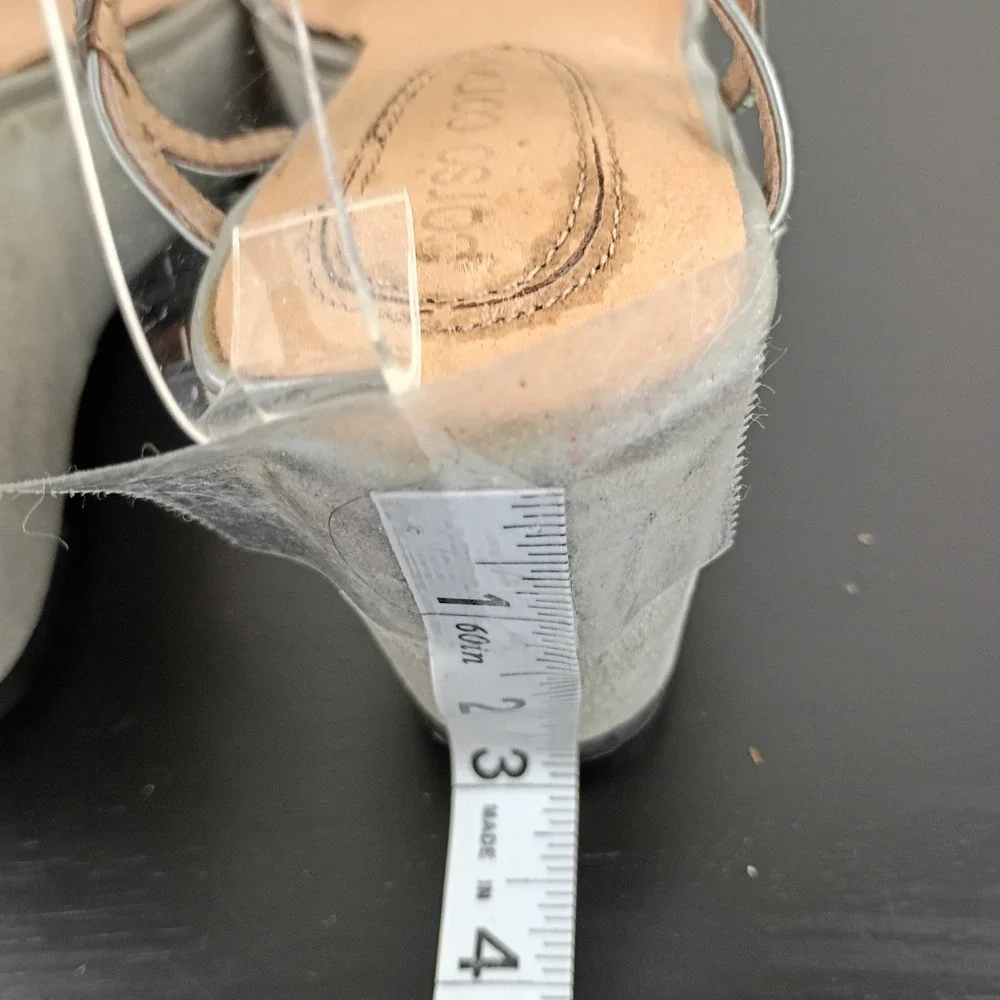 Corso Como Womens Silver Metallic Strappy Wedge Sandals Platform Grey Suede 9